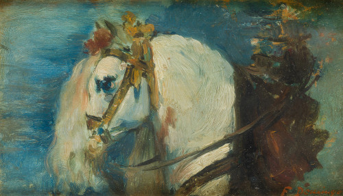 FRANCISCO DOMINGO Y MARQUÉS, "Cabeza de caballo", Óleo sobr