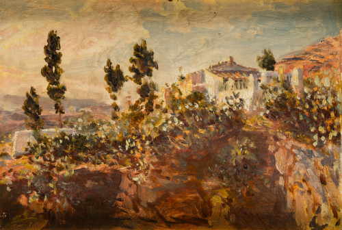 ANTONIO MUÑOZ DEGRAIN, "Paisaje granadino", Óleo sobre tabl