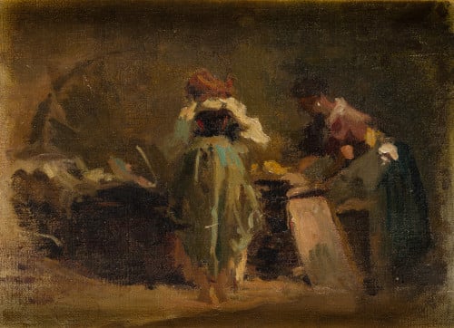 FRANCISCO PRADILLA Y ORTIZ, "Unas lavanderas", Óleo sobre l