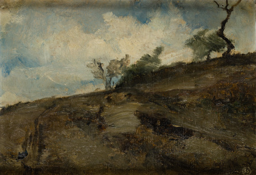 FRANCISCO PRADILLA Y ORTIZ, "Paisaje de monte con un árbol 