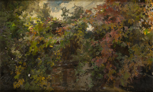 FRANCISCO PRADILLA Y ORTIZ, "Jardín. Follaje", Óleo sobre l