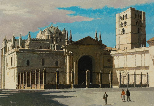 ISIDRO LÓPEZ MURIAS, "La Catedral de Zamora", Óleo sobre ta