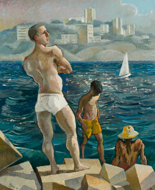 ISIDRO LÓPEZ MURIAS, "Bañistas en Salou", 1998, Óleo sobre 