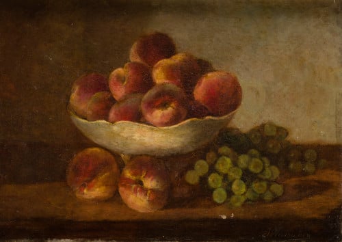 ESCUELA FRANCESA, "Bodegón de frutas", Óleo sobre lienzo