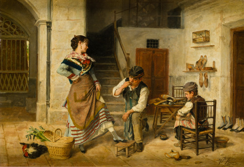 VICENTE BORRÁS Y MOMPÓ, "Casa del zapatero", 1882, Óleo sob