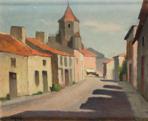 ULYSSE GORRIN , "Calle de pueblo", Óleo sobre lienzo