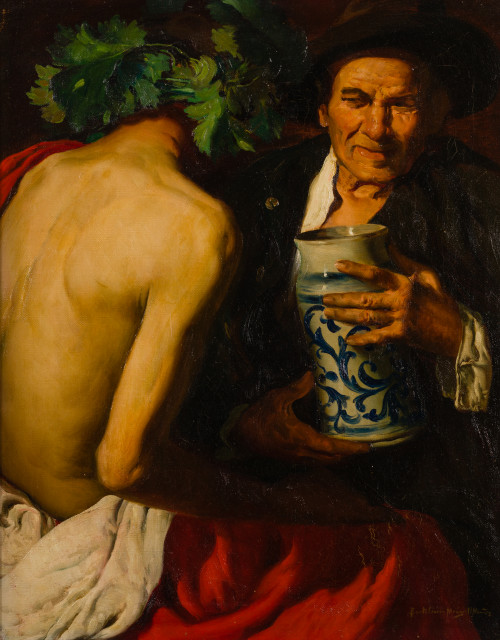 BARTOLOME MONGRELL MUÑOZ, "Los borrachos", Óleo sobre lienzo