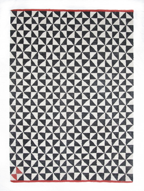 Alfombra "Melange Pattern 2", de lana negra blanca y roja,