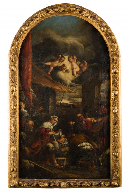 TALLER DE JACOPO BASSANO, "Adoración de los pastores", Óleo