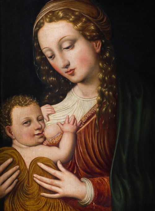 SEGUIDOR DE JOOS VAN CLEVE , "Virgen de la Leche", Óleo sob