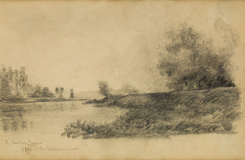 EMILIO SÁNCHEZ PERRIER, "Rio Guadalquivir", 1896, Grafito s