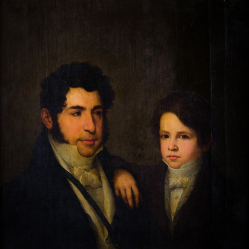 ESCUELA SEVILLANA, "Retrato de padre e hijo", Óleo sobre li