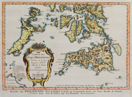 JACQUES NICOLAS BELLIN, "las Islas Filipinas", Mapa colorea