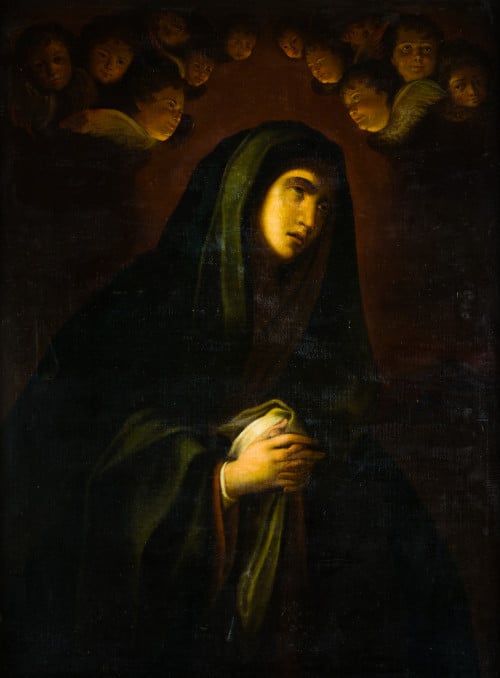 ESCUELA MADRILEÑA , "Virgen de los Dolores", Óleo sobre lie