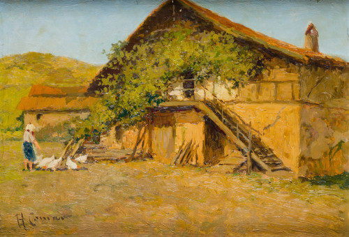 AUGUSTO COMAS BLANCO, "Caserío vasco en Durango", 1947, Óle