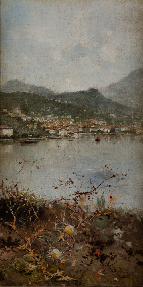 SALVADOR SÁNCHEZ BARBUDO, "Lago Bracciano", Óleo sobre lien