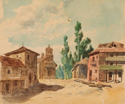 ESCUELA ESPAÑOLA, "Pueblo", Watercolor on paper