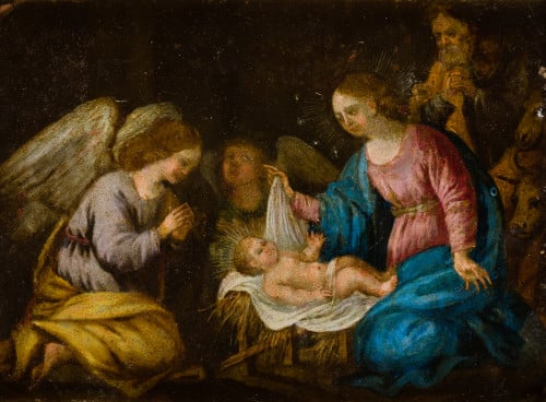 ESCUELA ESPAÑOLA, "Natividad", Óleo sobre cobre