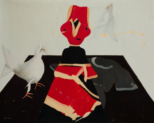 LUIS PINTO-COELHO, "Menina con Pombas", 1989, Óleo sobre li