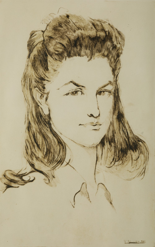 BALDOMERO ROMERO RESSENDI, "Retrato de mujer", Grabado 