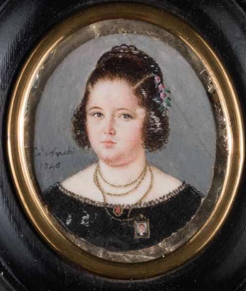 ESCUELA ITALIANA, "Retrato de joven con miniatura", 1846, G