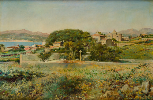 MAXIMINO PEÑA MUÑOZ, "Paisaje de Bayona. Vigo", Óleo sobre 