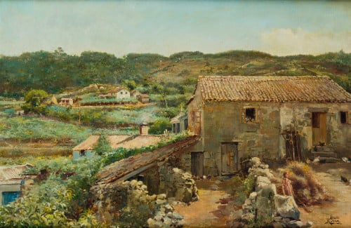 MAXIMINO PEÑA MUÑOZ, "Paisaje de campo en Bayona. Vigo", Ól