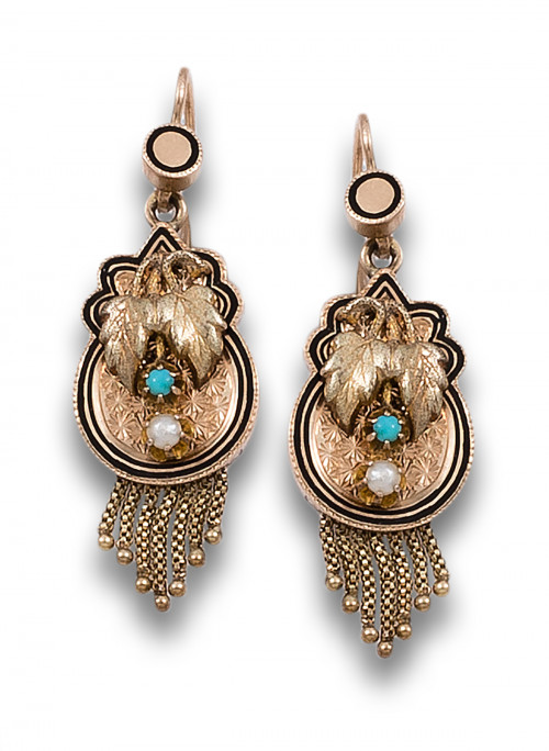 PENDIENTES ALFONSINOS DE ORO AMARILLO, DETALLE DE PERLITAS 