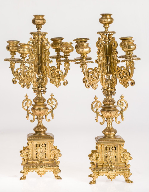 Pareja de candelabros Napoleón III de bronce dorado, Franci