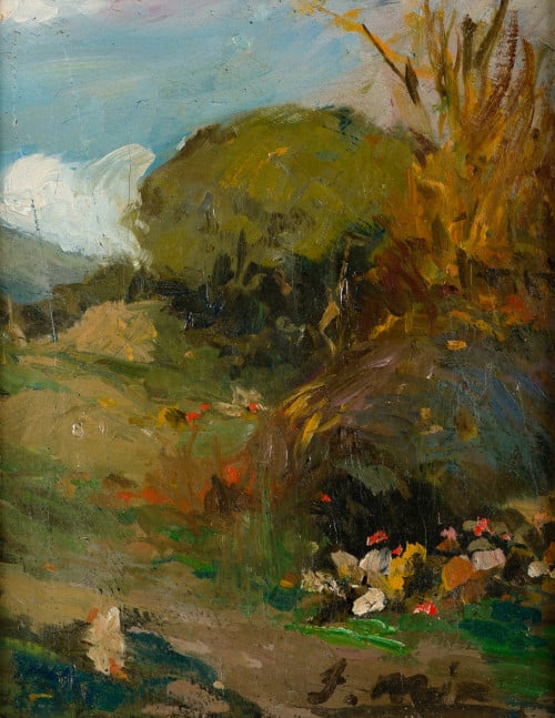 JOAQUÍN MIR TRINXET, "Paisaje con animales", Óleo sobre lie