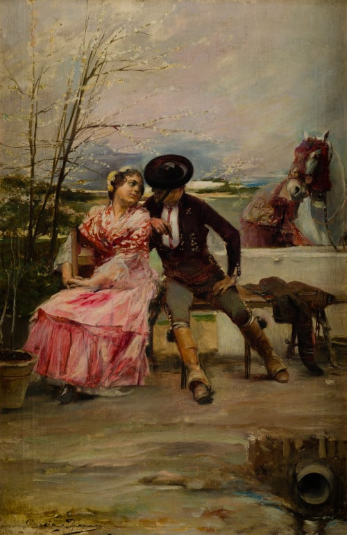 JOSE GARCIA Y RAMOS, "Escena galante", Óleo sobre lienzo