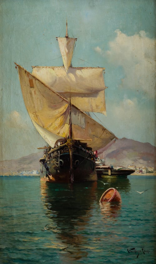 RICARDO VERDUGO LANDI, "Barcos en el puerto de Málaga", Óle