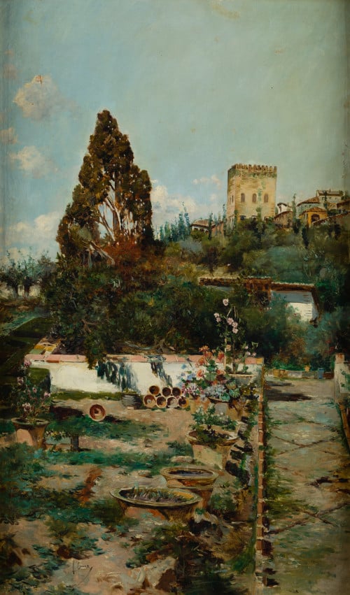 ANTONIO GOMAR Y GOMAR, "Vista de la Alhambra", Óleo sobre l