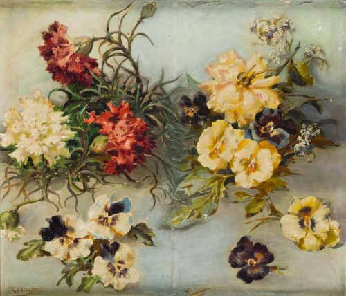 FERNANDO GARCIA CAMOYANO, "Flores", Óleo sobre lienzo adher