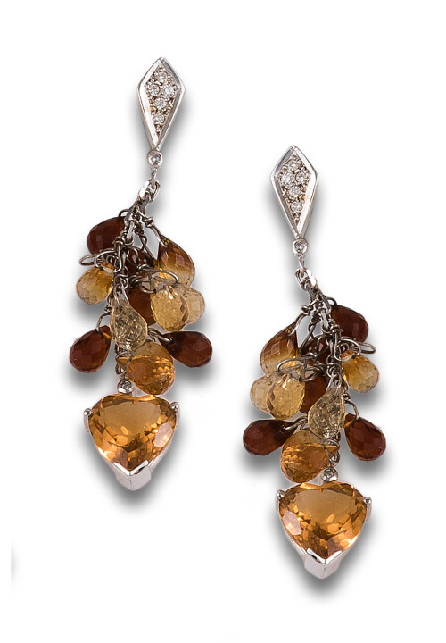 GOLD, DIAMONDS AND TOPAZ EARRINGS