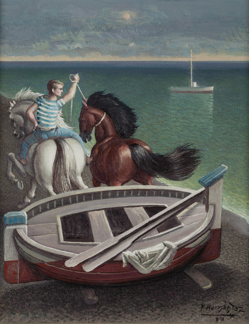 FRANCISCO HERNÁNDEZ DÍAZ, "Mañana en la costa", 1987, Óleo 