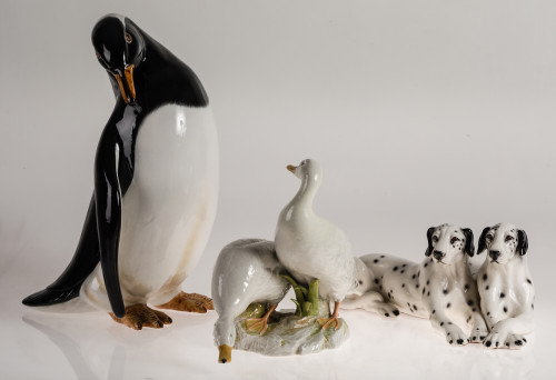 Figura de pingüino de cerámica esmaltada, Barotti, Italia, 