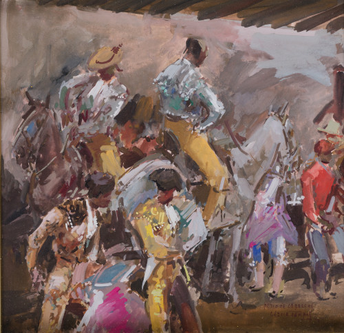 LUIS  GARCÍA CAMPOS, "Patio de caballos", Gouache sobre pap