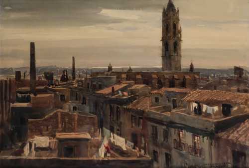 CEFERINO OLIVÉ, "Vista de Reus", 1963, Acuarela sobre papel