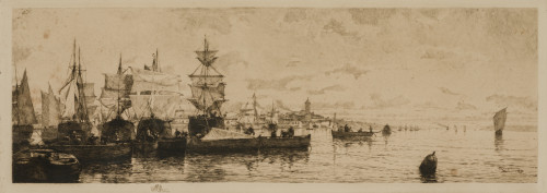 TOMAS  CAMPUZANO, "Barcos en el puerto", Grabado