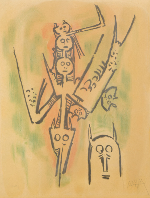 WIFREDO LAM, "Laissez-moi l&#39;enjamber", 1973, Litografía