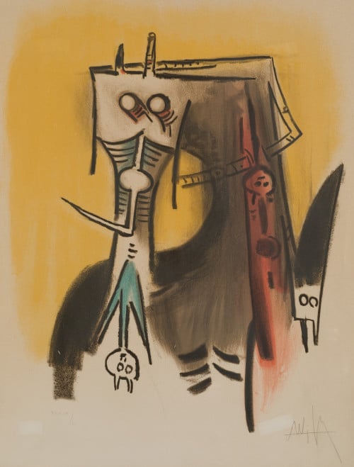 WIFREDO LAM, "Ils ont le cou des echassiers", 1973, Litogra