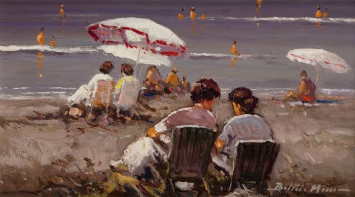 ENRIC BELTRÁN MESSA, "En la playa", Óleo sobre DM