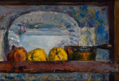 SIMON  BUSOM GRAU, "Fruits a la lleixa", 1984, Óleo sobre l