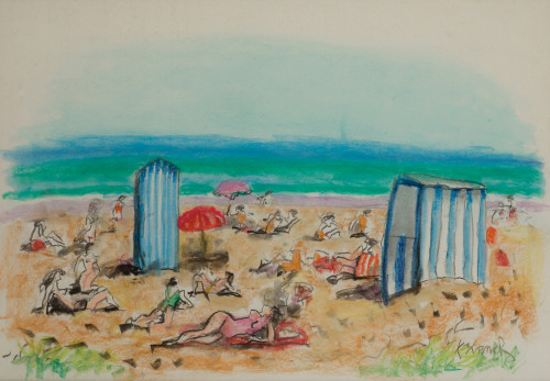 XAVIER BLANCH PLA, "Playa", Ceras y aguada sobre papel 