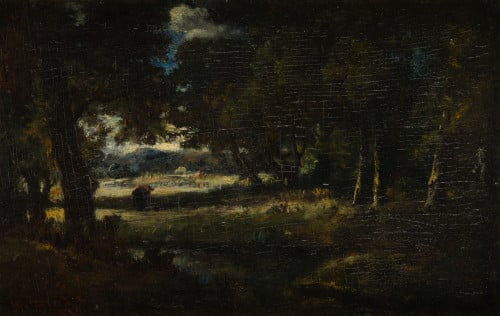 NARCISO DIAZ DE LA PEÑA , "Bosque de Fontainebleau", Óleo s