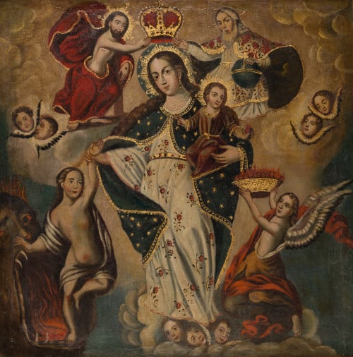 ESCUELA VIRREINAL PERUANA , "La Virgen de la Luz", Óleo sob