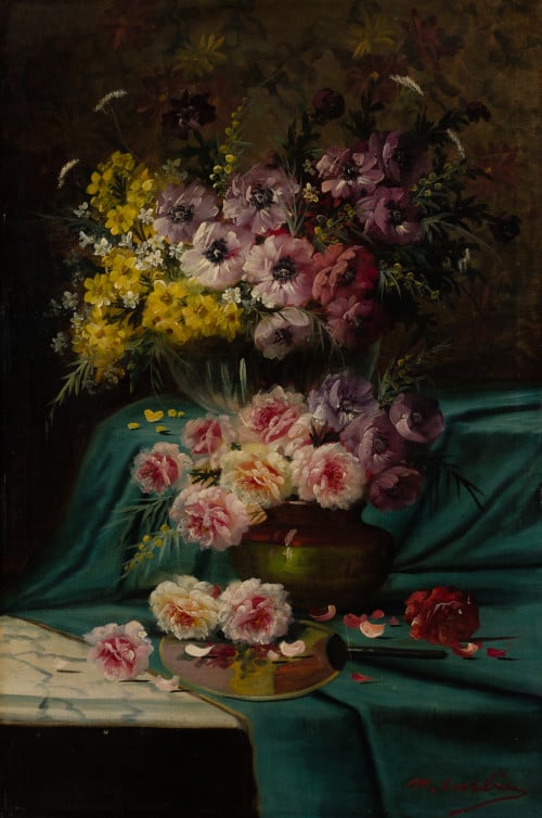 MAX ALBERT CARLIER, "Flores", Óleo sobre lienzo