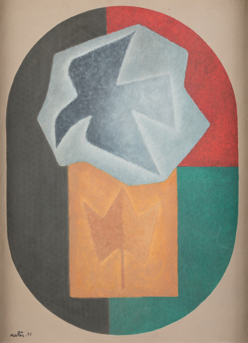 FRANCISCO SALES, "Composición con hoja y paloma", 1975, Óle