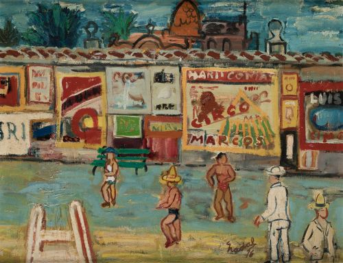 CARLOS NADAL, "Paseo", 1976, Óleo sobre lienzo